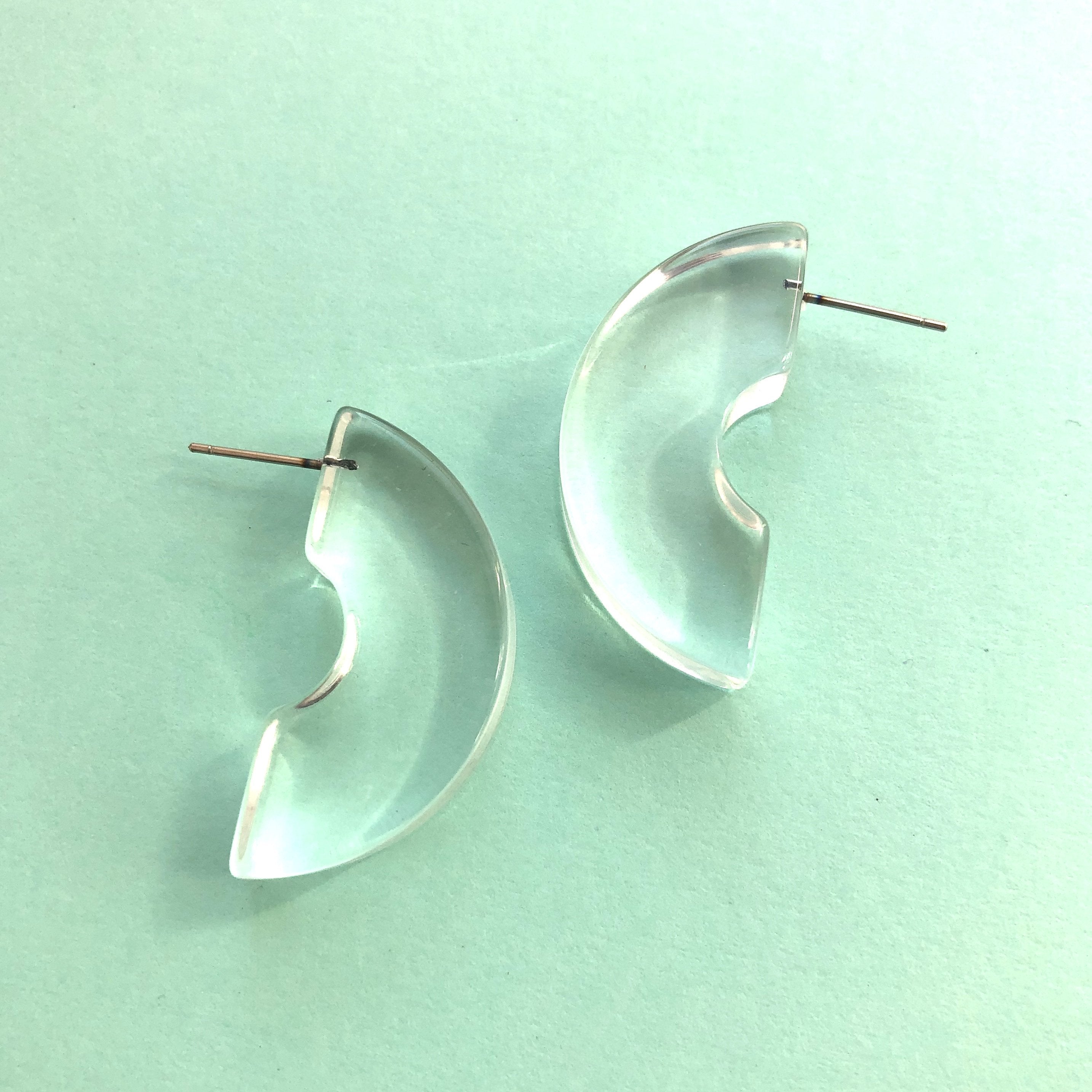 Clear Art Deco Half Circle Stud Earrings